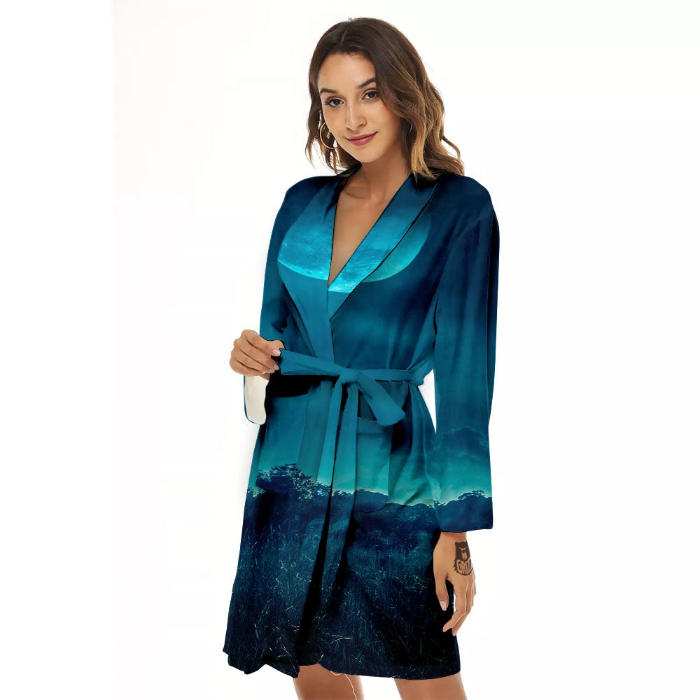Moonlight And Night Forest Print Women's Robe-grizzshop