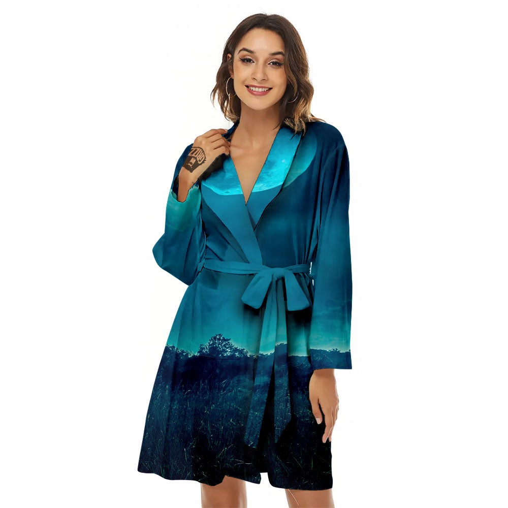 Moonlight And Night Forest Print Women's Robe-grizzshop