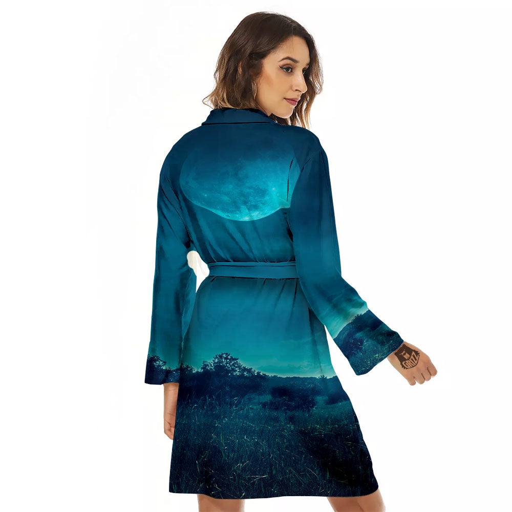 Moonlight And Night Forest Print Women's Robe-grizzshop