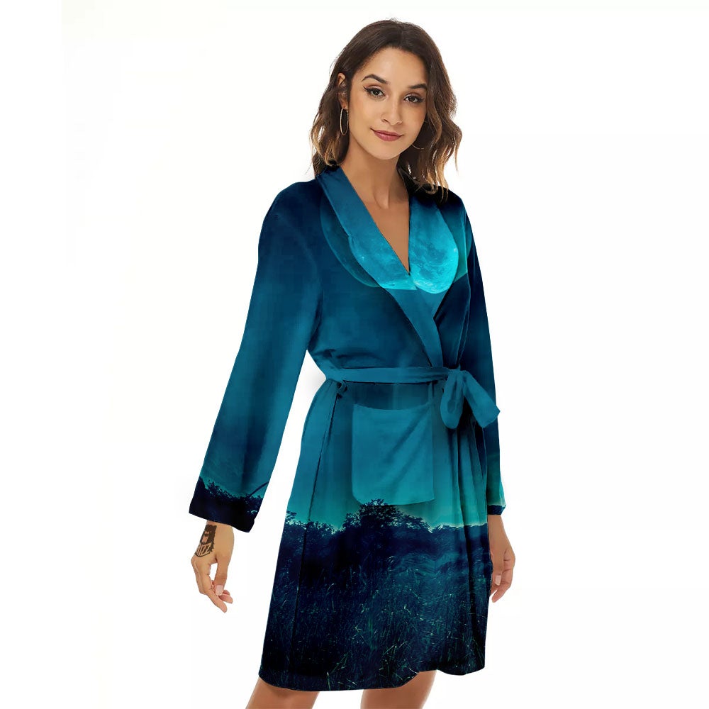 Moonlight And Night Forest Print Women's Robe-grizzshop