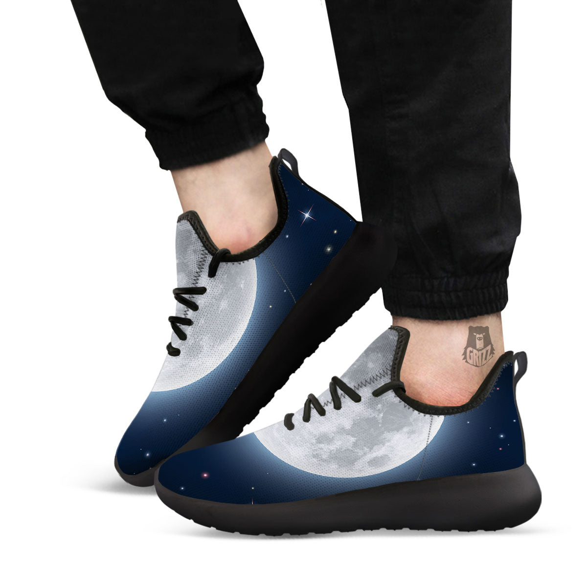 Moonlight And Night Sky Print Black Athletic Shoes-grizzshop