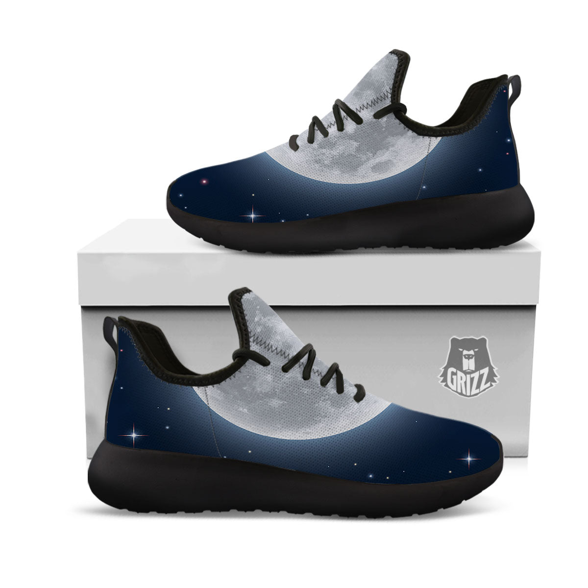 Moonlight And Night Sky Print Black Athletic Shoes-grizzshop