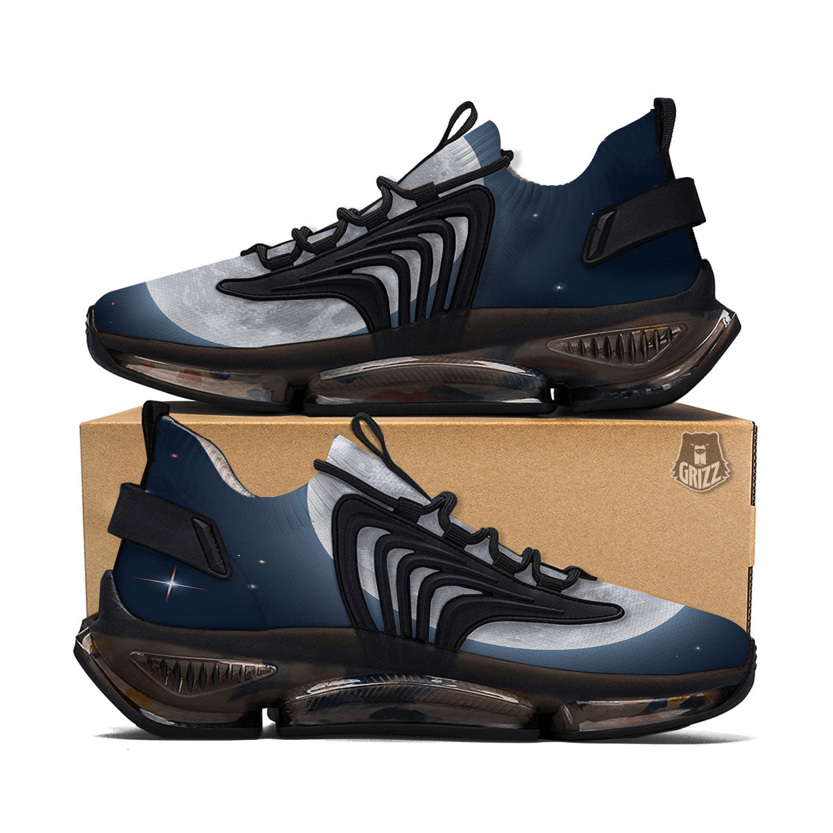 Moonlight And Night Sky Print Black Gym Shoes-grizzshop