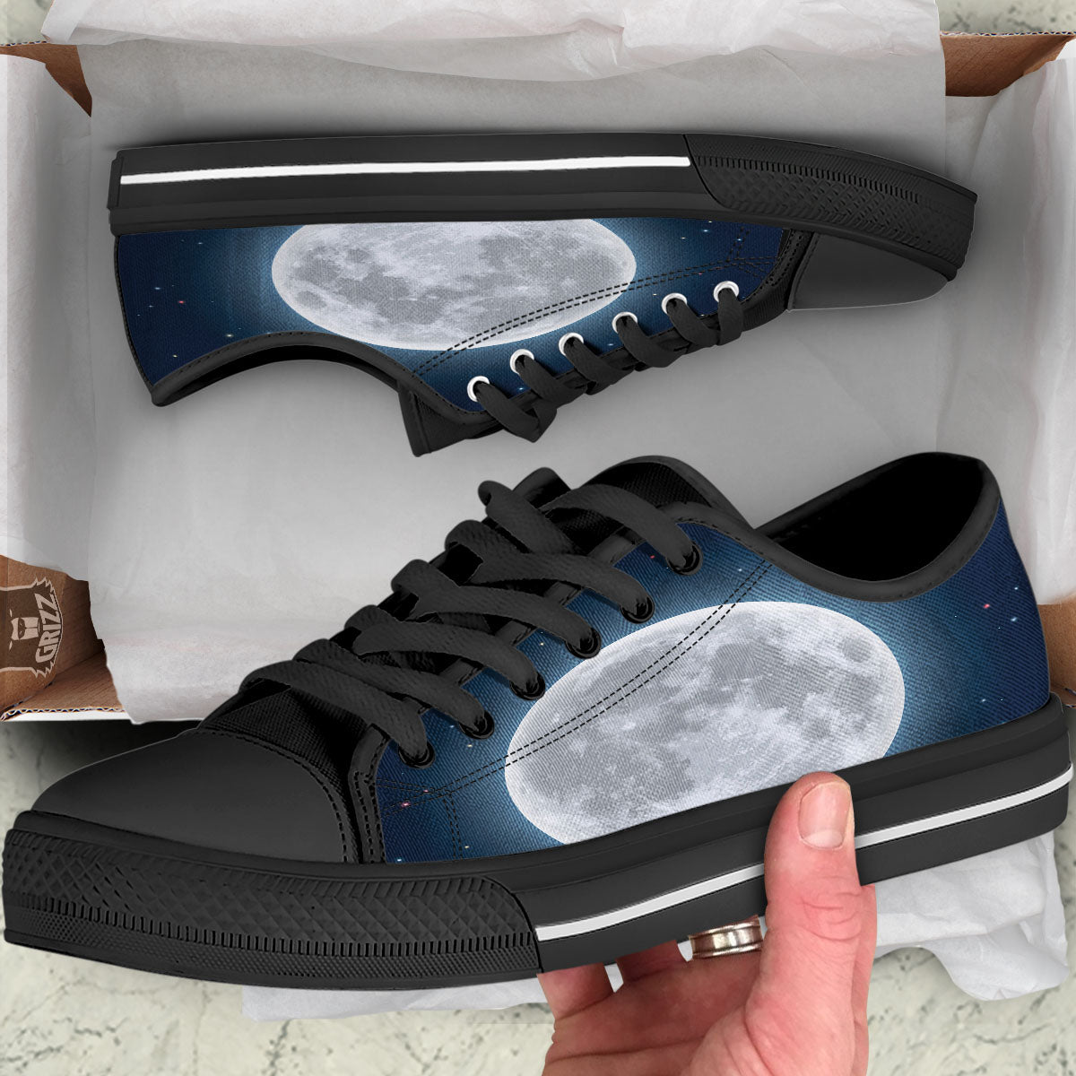 Moonlight And Night Sky Print Black Low Top Shoes-grizzshop