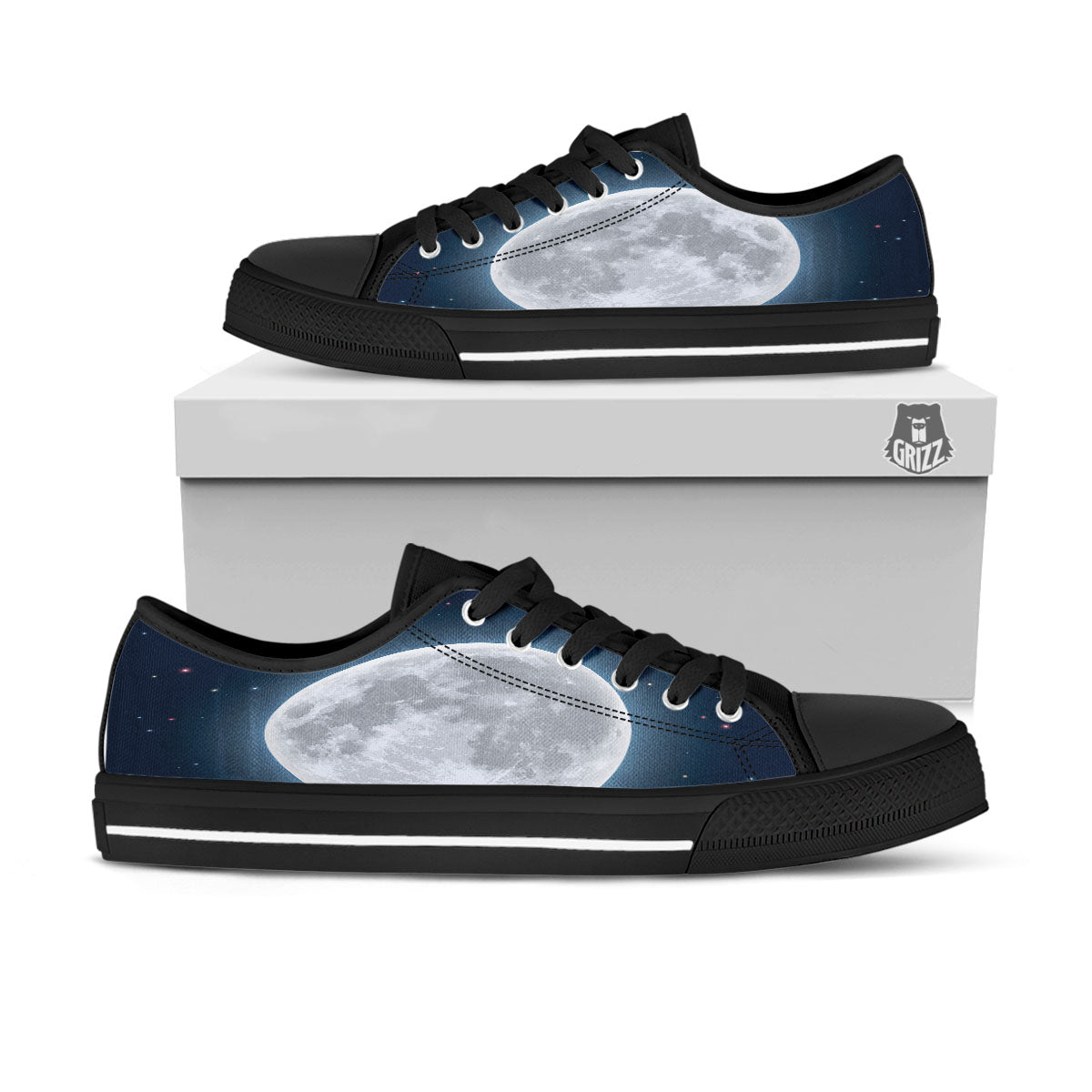 Moonlight And Night Sky Print Black Low Top Shoes-grizzshop