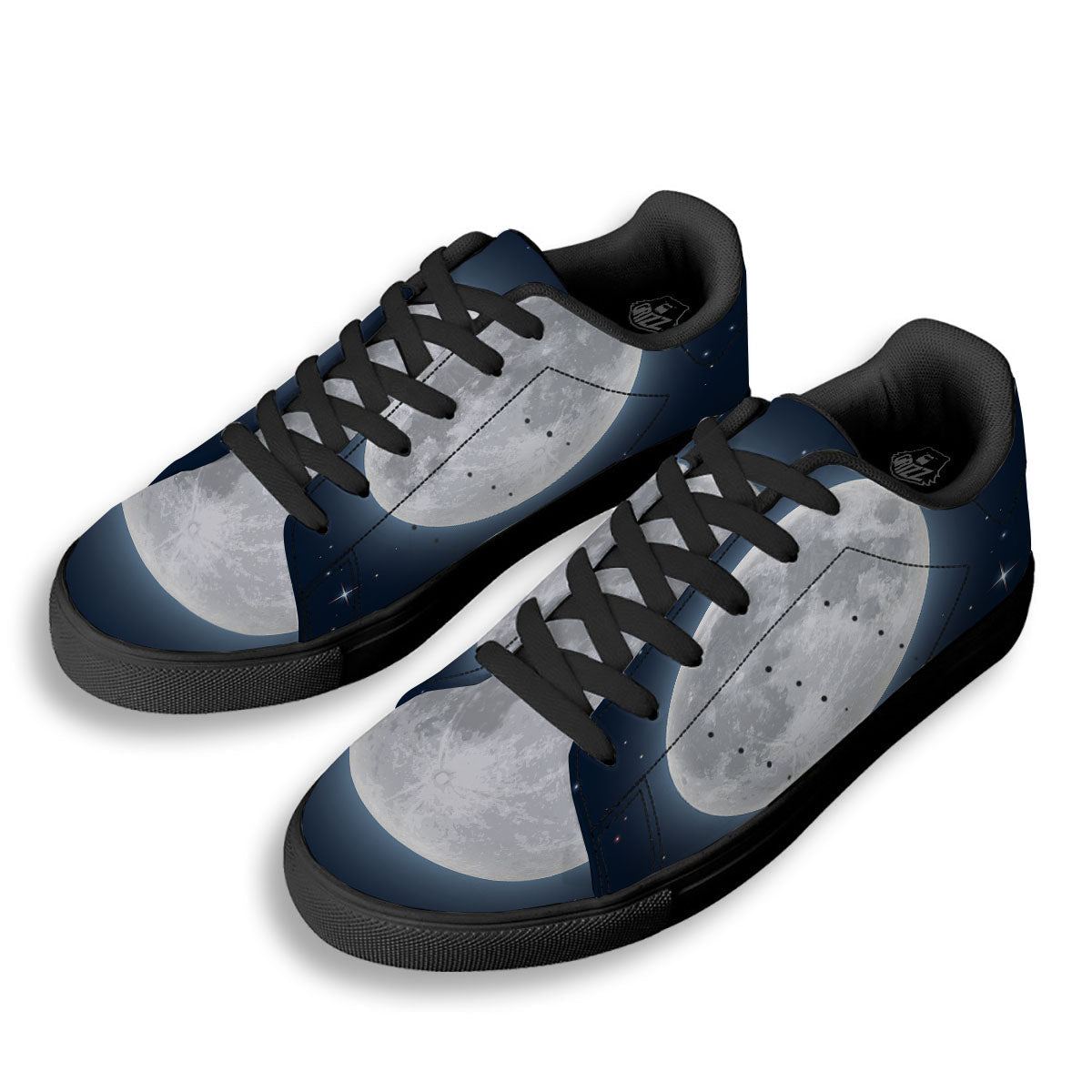 Moonlight And Night Sky Print Black Low Top Sneakers-grizzshop