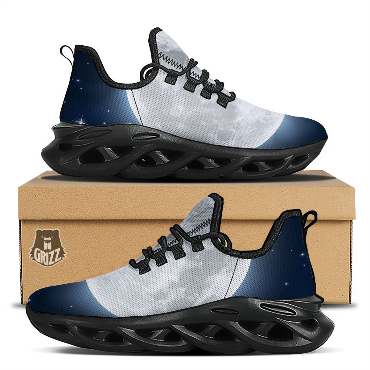Moonlight And Night Sky Print Black Running Shoes-grizzshop