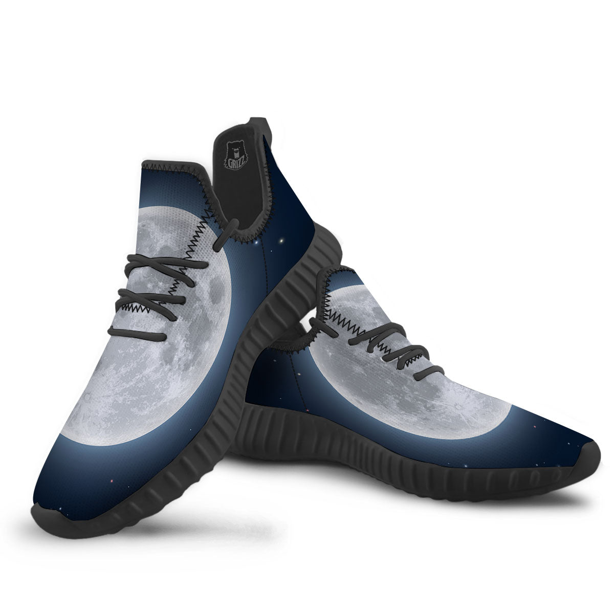 Moonlight And Night Sky Print Black Walking Shoes-grizzshop