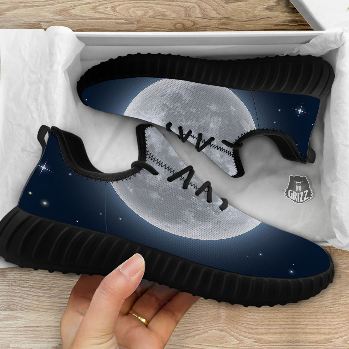 Moonlight And Night Sky Print Black Walking Shoes-grizzshop