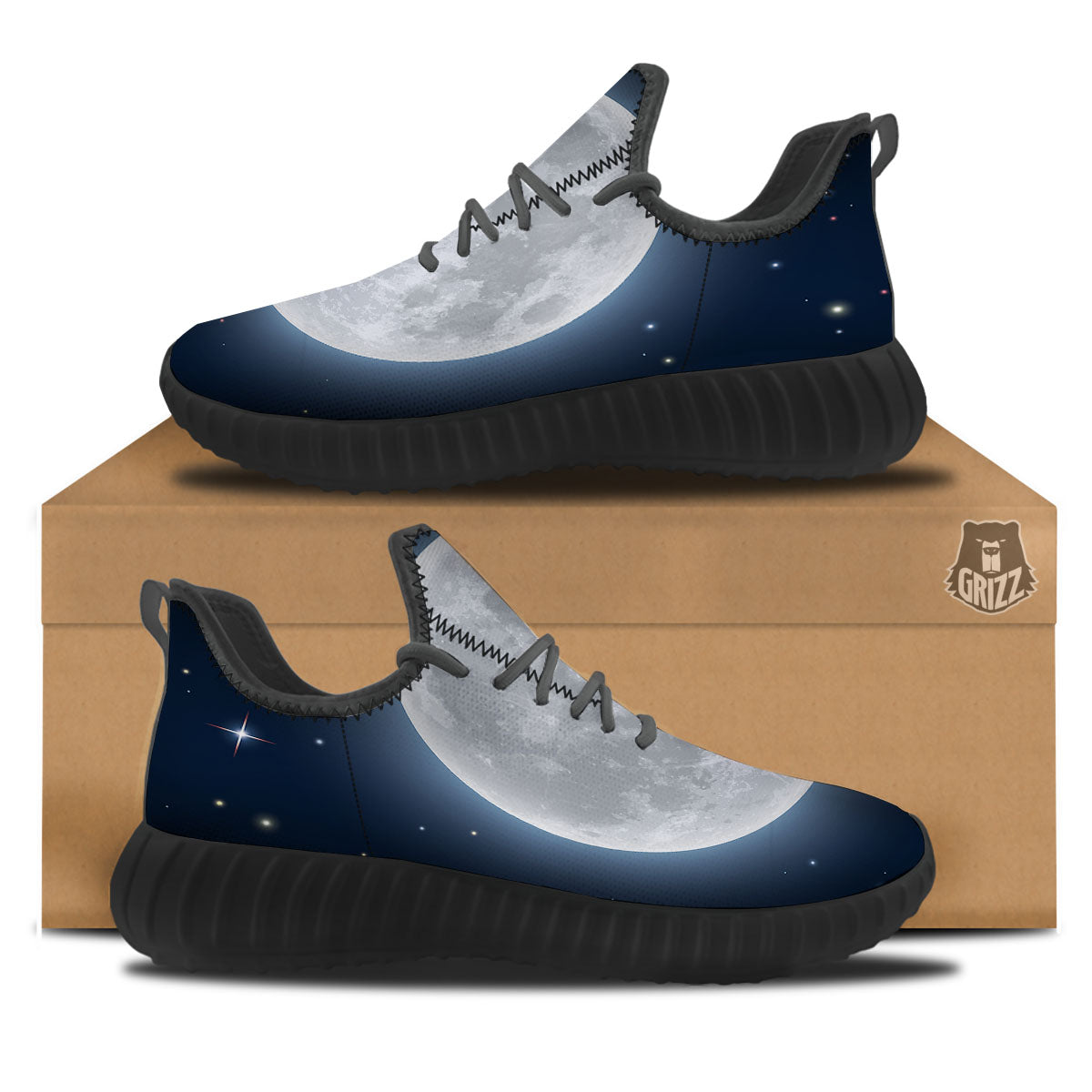 Moonlight And Night Sky Print Black Walking Shoes-grizzshop