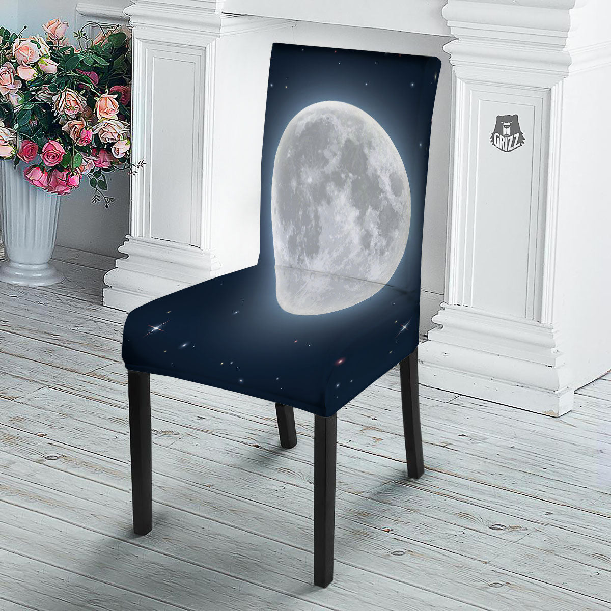 Moonlight And Night Sky Print Dining Chair Slipcover-grizzshop