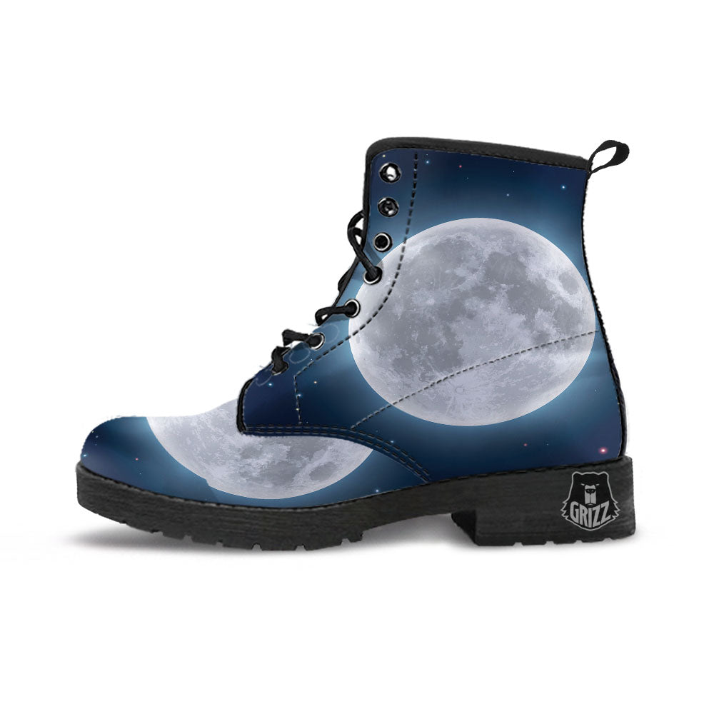 Moonlight And Night Sky Print Leather Boots-grizzshop