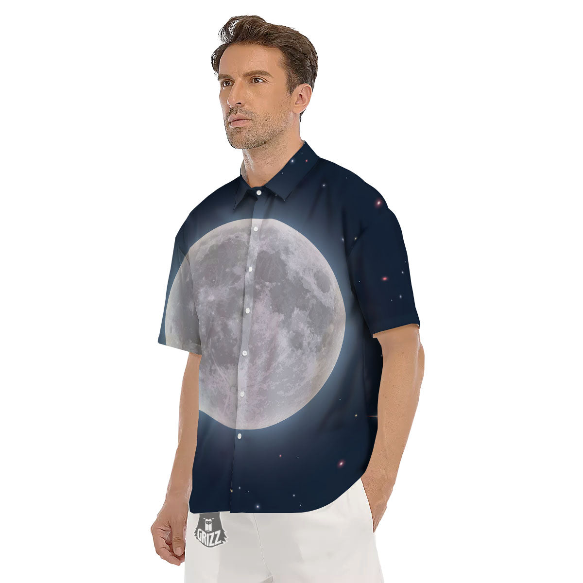 Moonlight And Night Sky Print Men's Short Sleeve Shirts-grizzshop