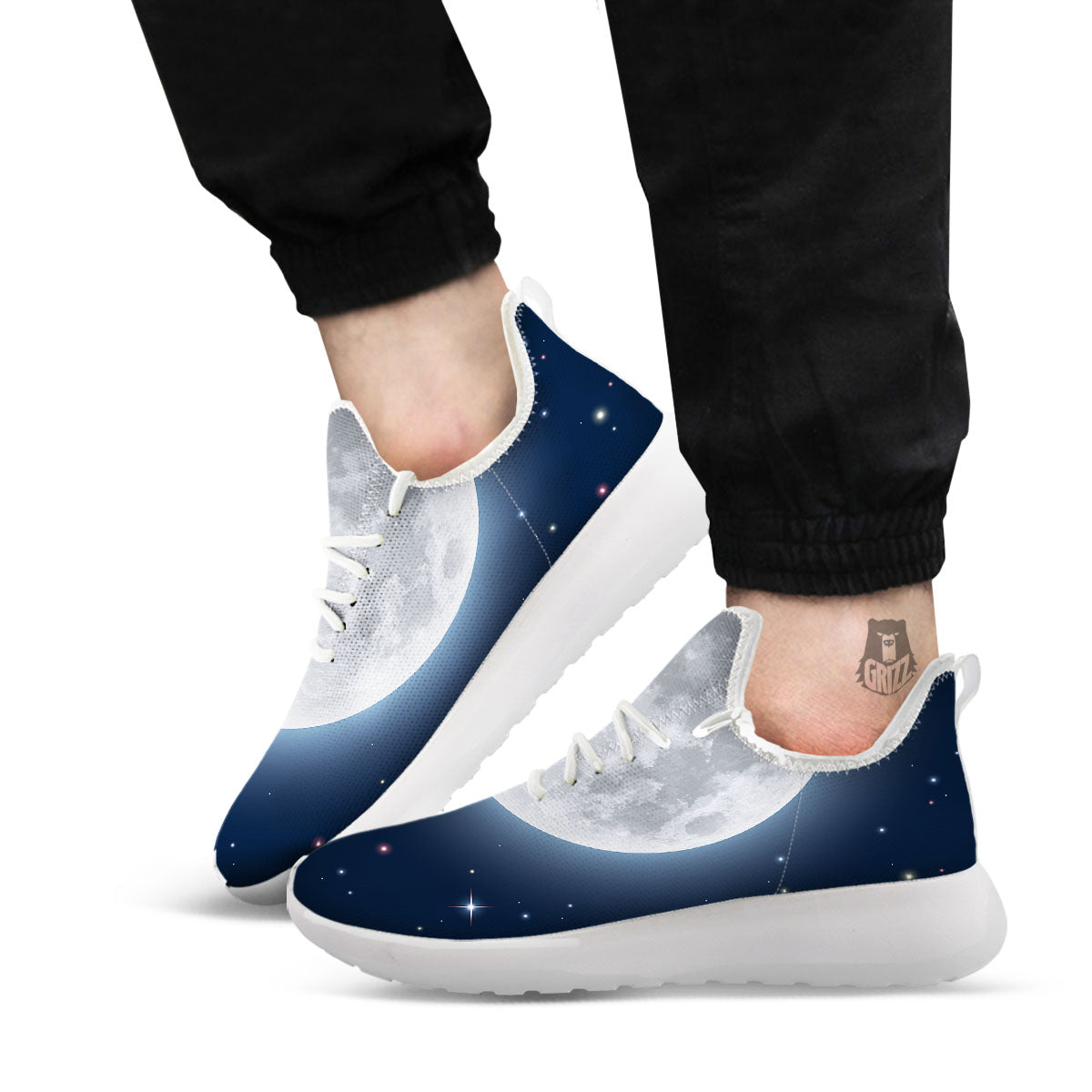 Moonlight And Night Sky Print White Athletic Shoes-grizzshop