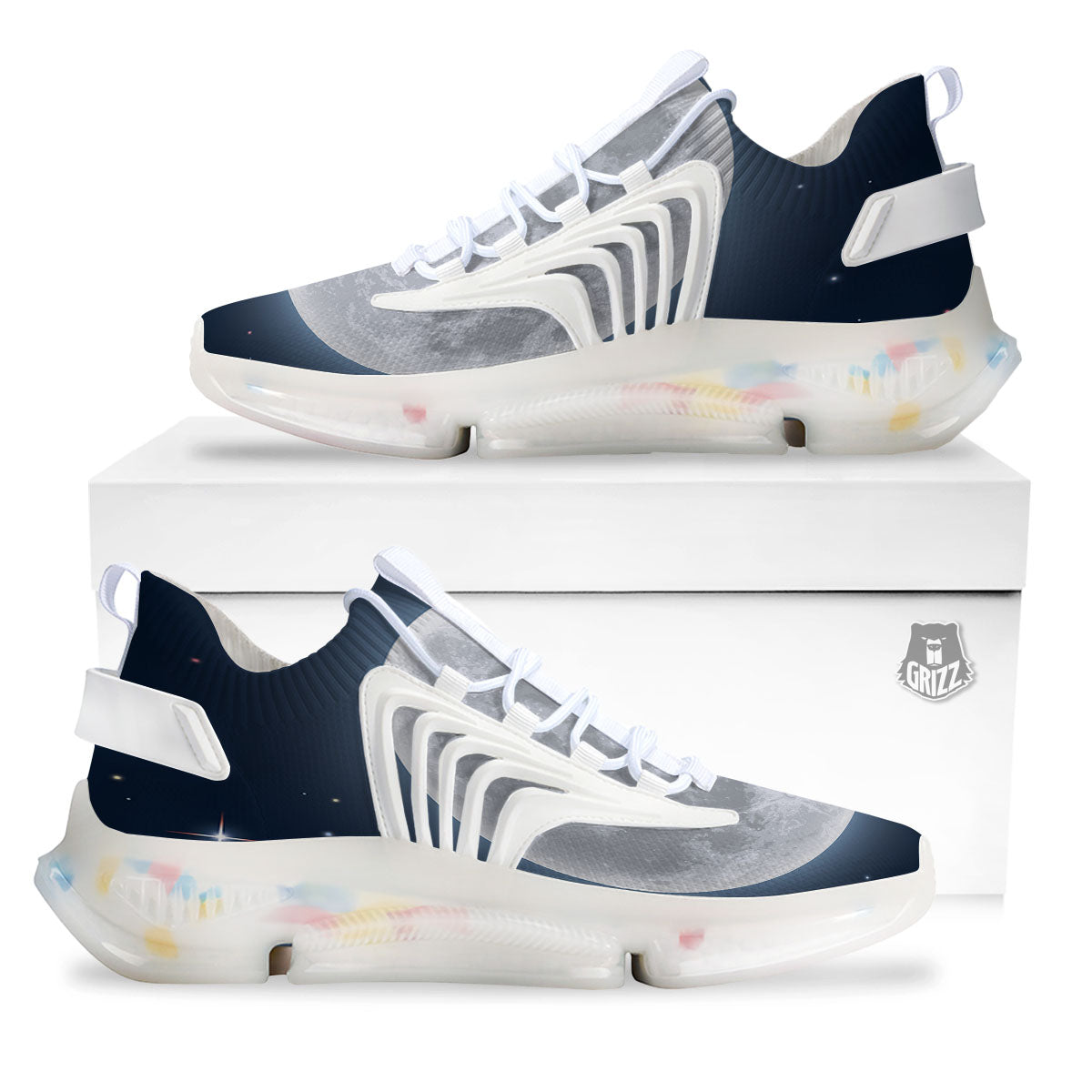 Moonlight And Night Sky Print White Gym Shoes-grizzshop