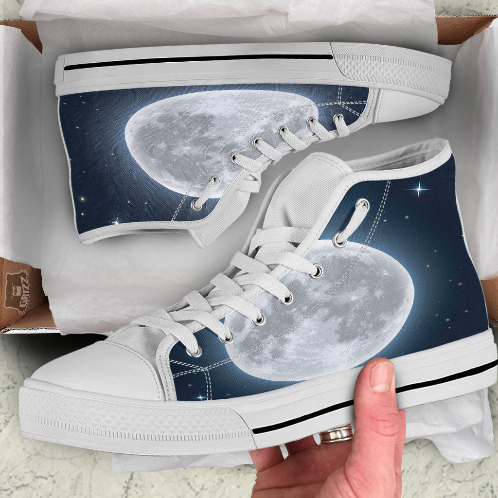Moonlight And Night Sky Print White High Top Shoes-grizzshop