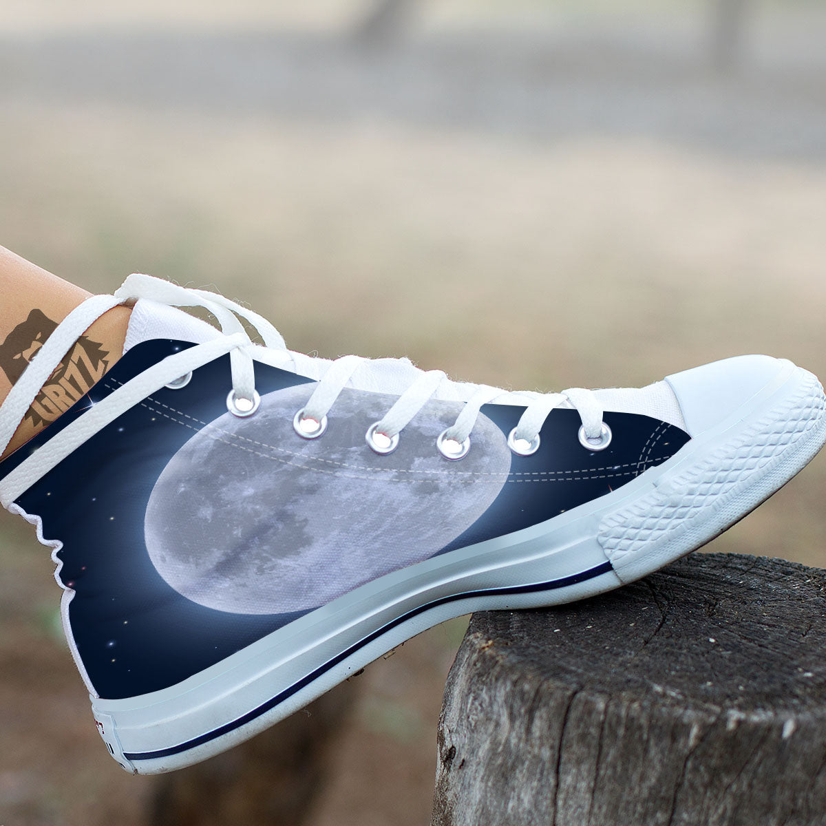 Moonlight And Night Sky Print White High Top Shoes-grizzshop
