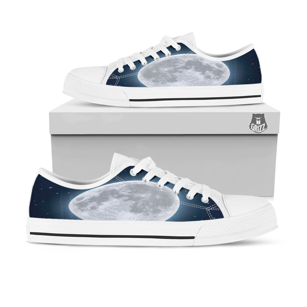 Moonlight And Night Sky Print White Low Top Shoes-grizzshop