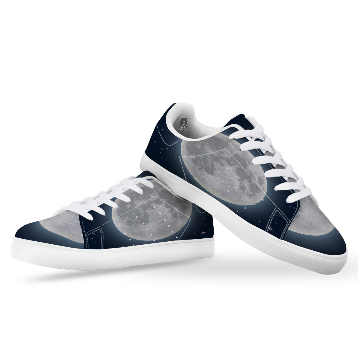 Moonlight And Night Sky Print White Low Top Sneakers-grizzshop
