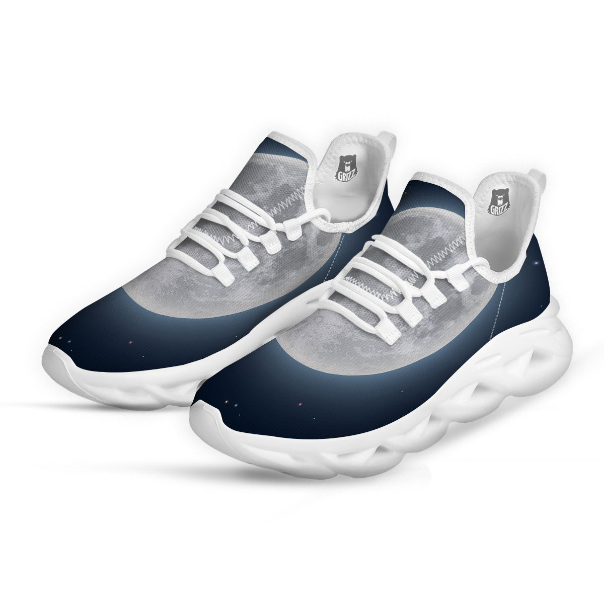 Moonlight And Night Sky Print White Running Shoes-grizzshop