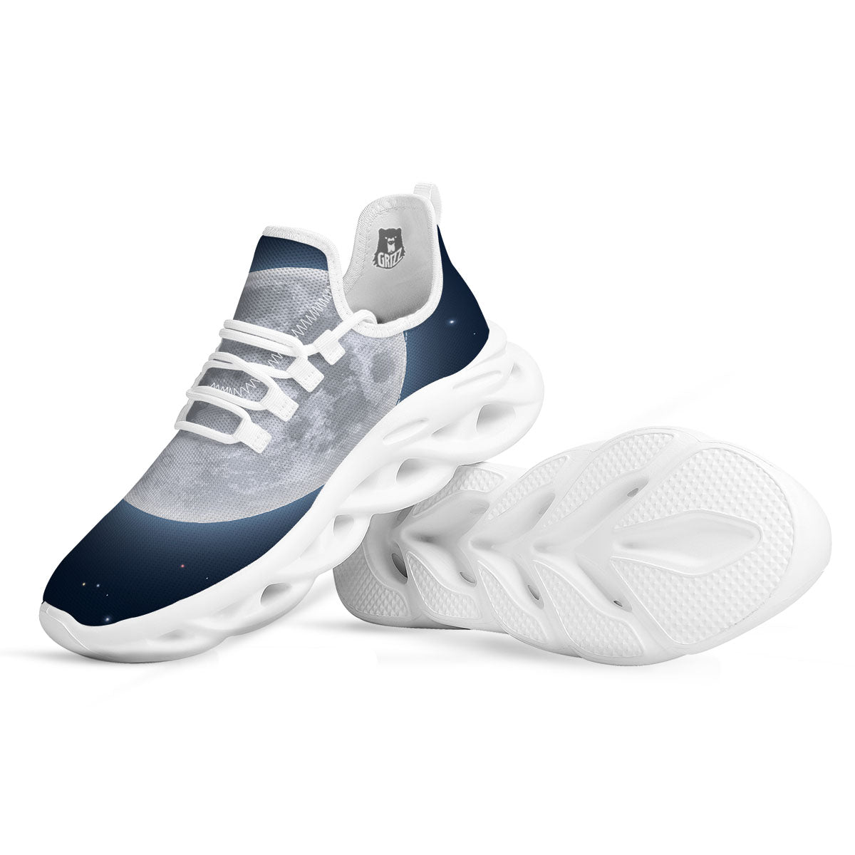 Moonlight And Night Sky Print White Running Shoes-grizzshop