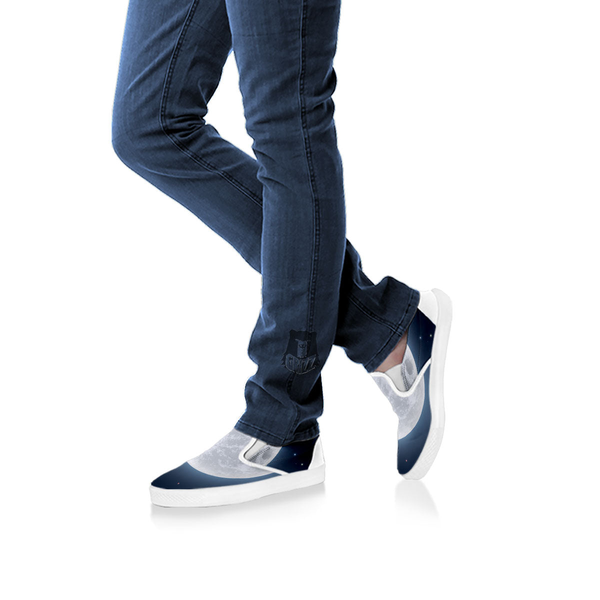 Moonlight And Night Sky Print White Slip On Shoes-grizzshop