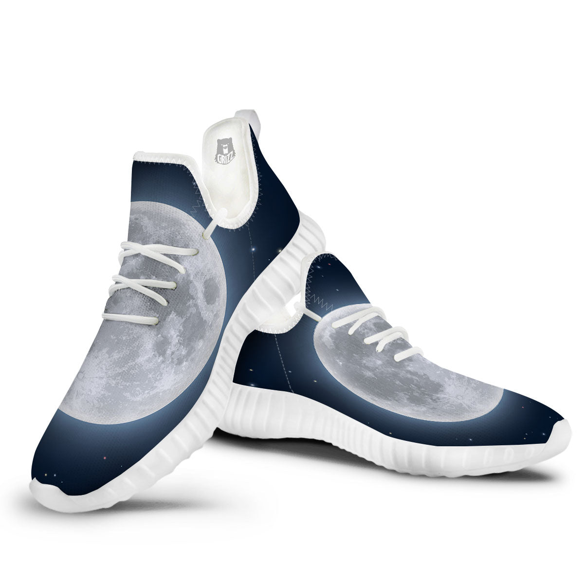 Moonlight And Night Sky Print White Walking Shoes-grizzshop