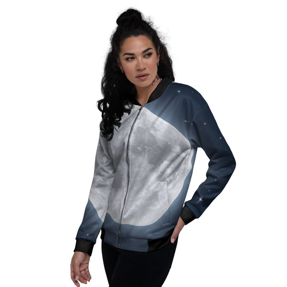 Moonlight And Night Sky Print Women's Bomber Jacket-grizzshop