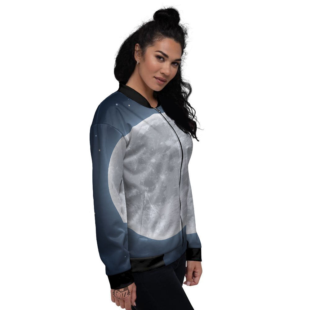 Moonlight And Night Sky Print Women's Bomber Jacket-grizzshop