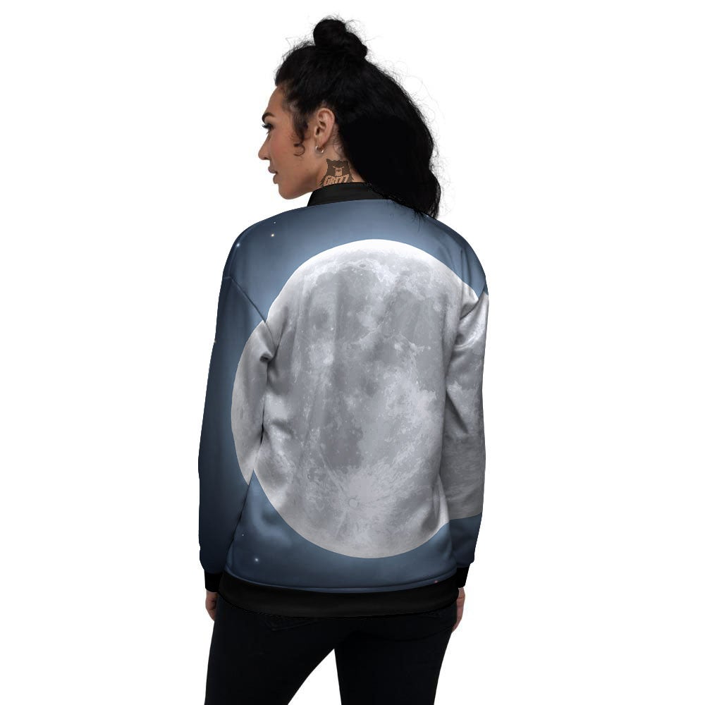 Moonlight And Night Sky Print Women's Bomber Jacket-grizzshop