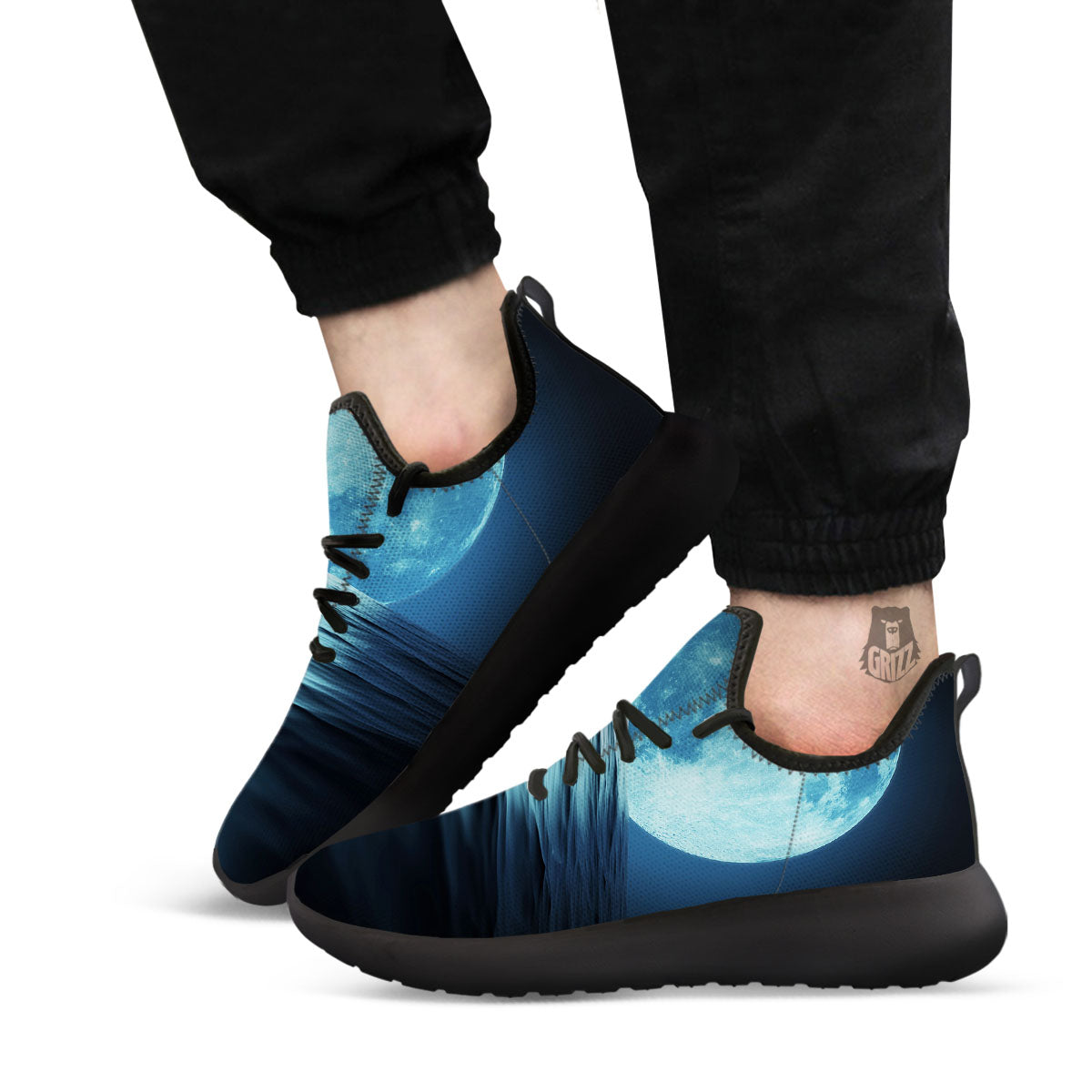Moonlight And The Sea Print Black Athletic Shoes-grizzshop