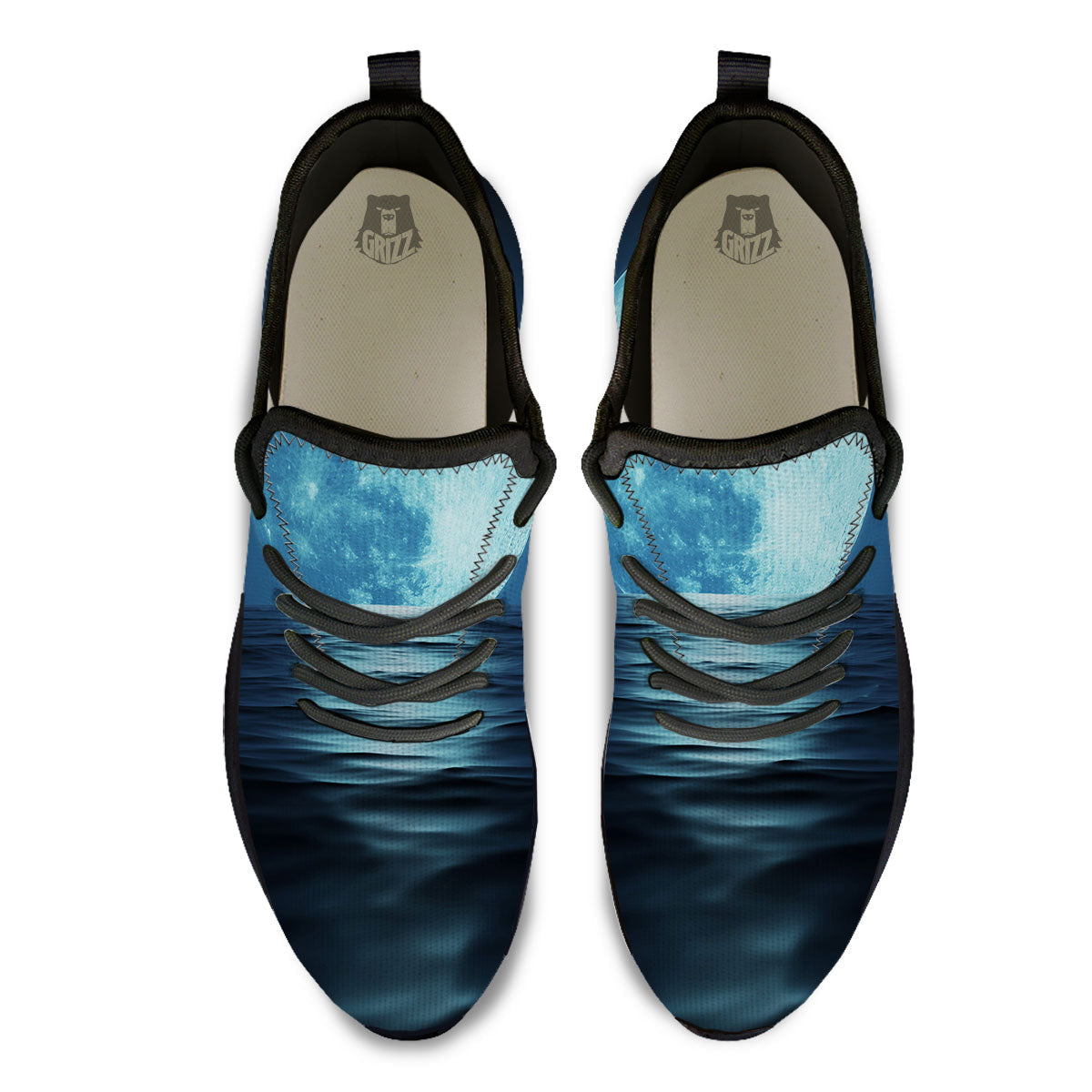 Moonlight And The Sea Print Black Athletic Shoes-grizzshop