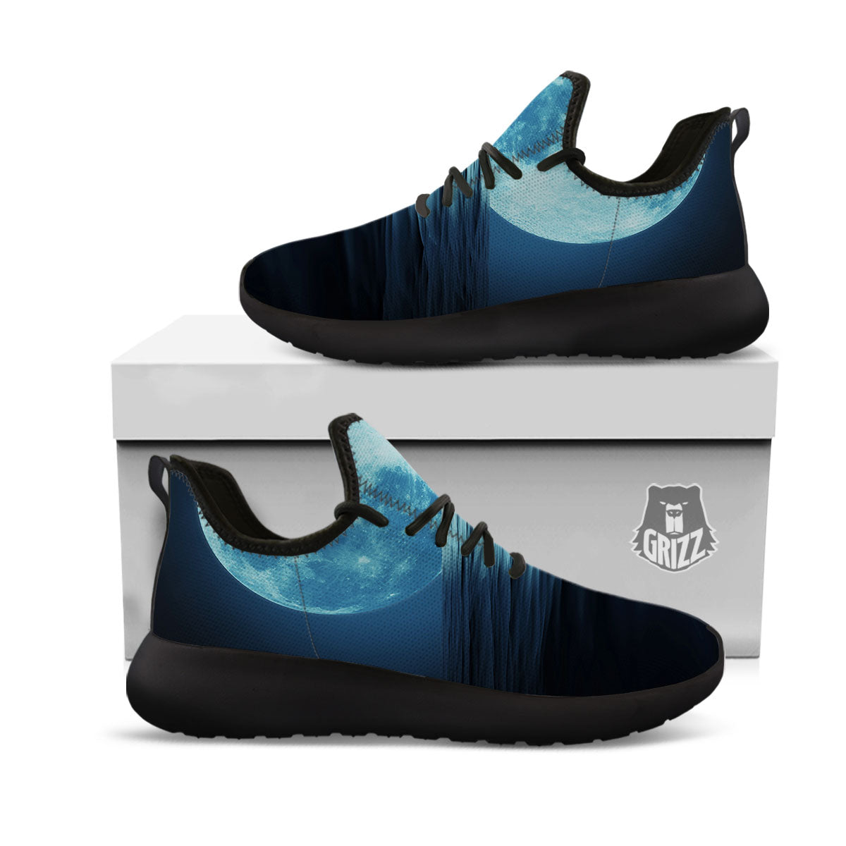 Moonlight And The Sea Print Black Athletic Shoes-grizzshop