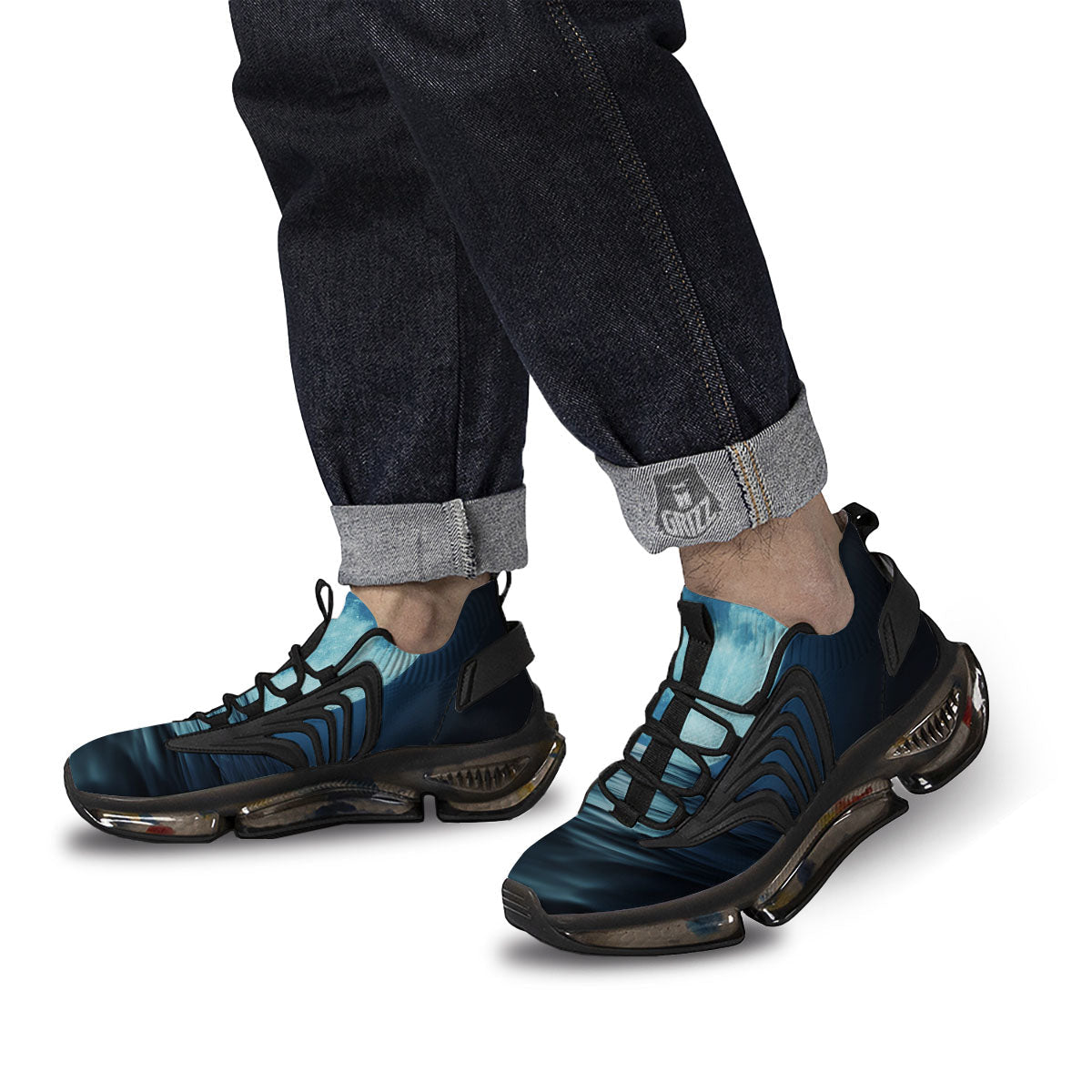 Moonlight And The Sea Print Black Gym Shoes-grizzshop