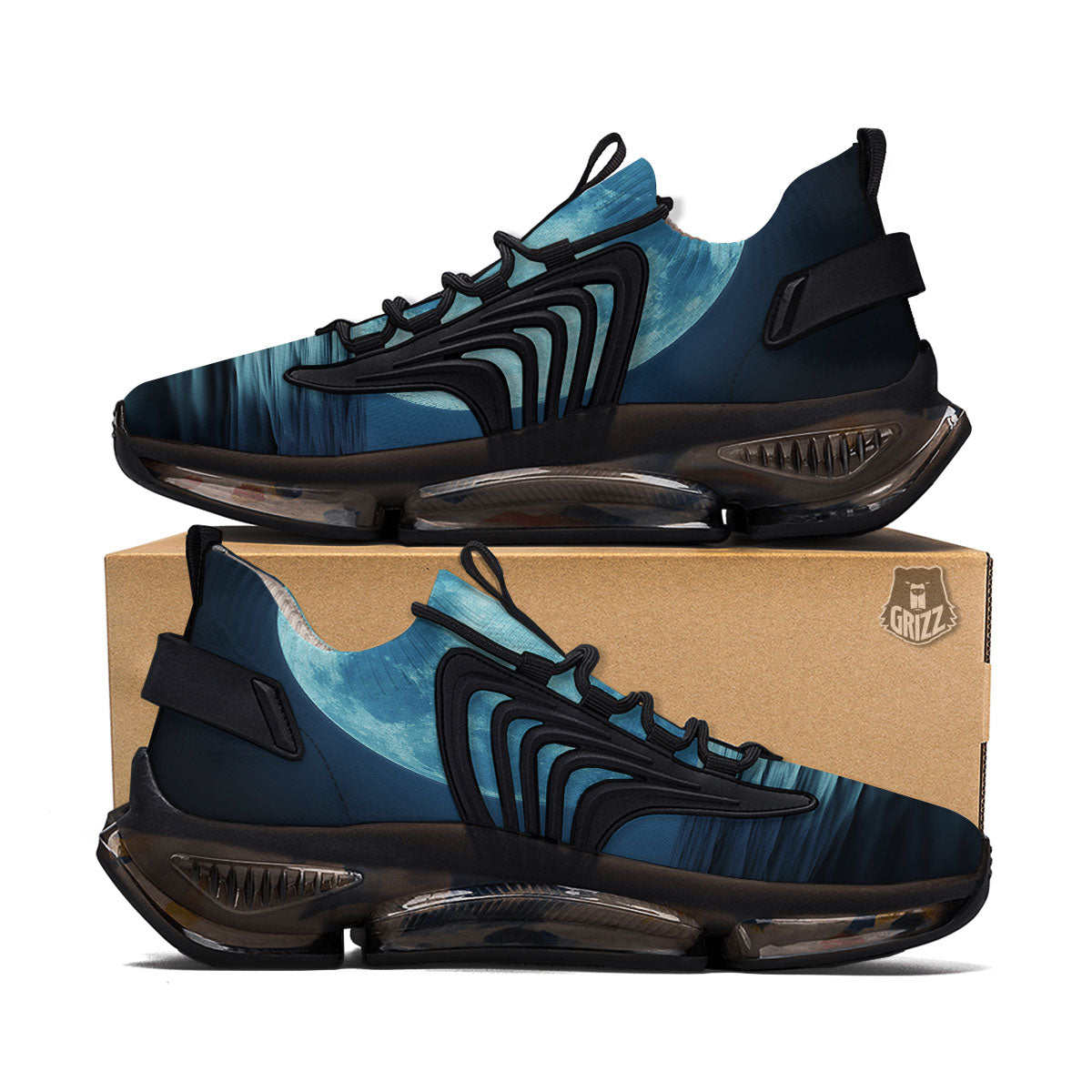 Moonlight And The Sea Print Black Gym Shoes-grizzshop