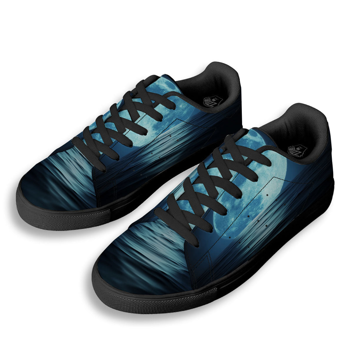 Moonlight And The Sea Print Black Low Top Sneakers-grizzshop