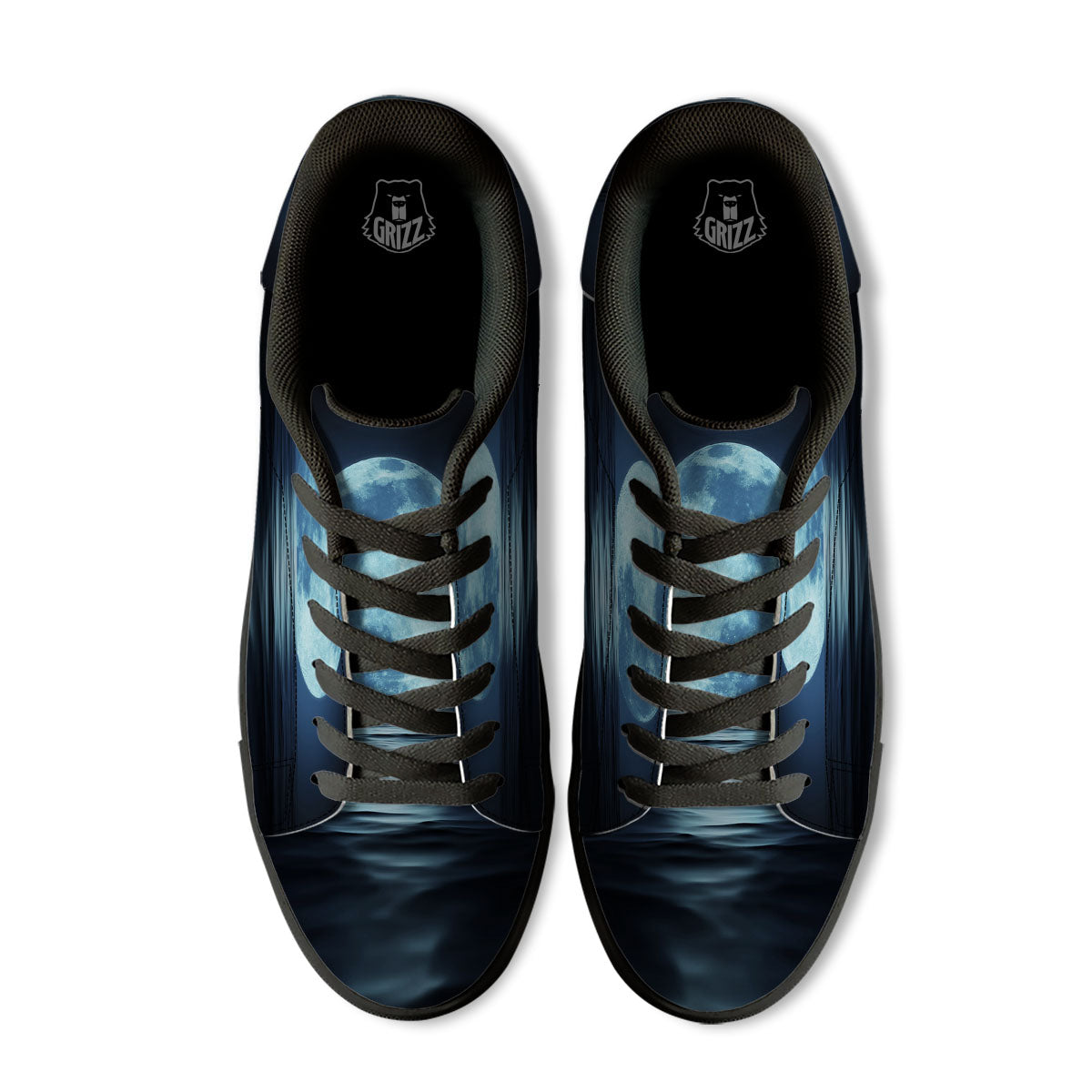 Moonlight And The Sea Print Black Low Top Sneakers-grizzshop