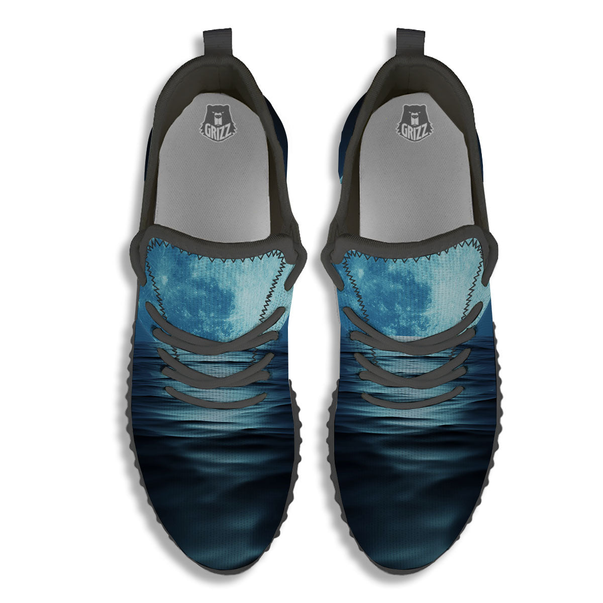 Moonlight And The Sea Print Black Walking Shoes-grizzshop