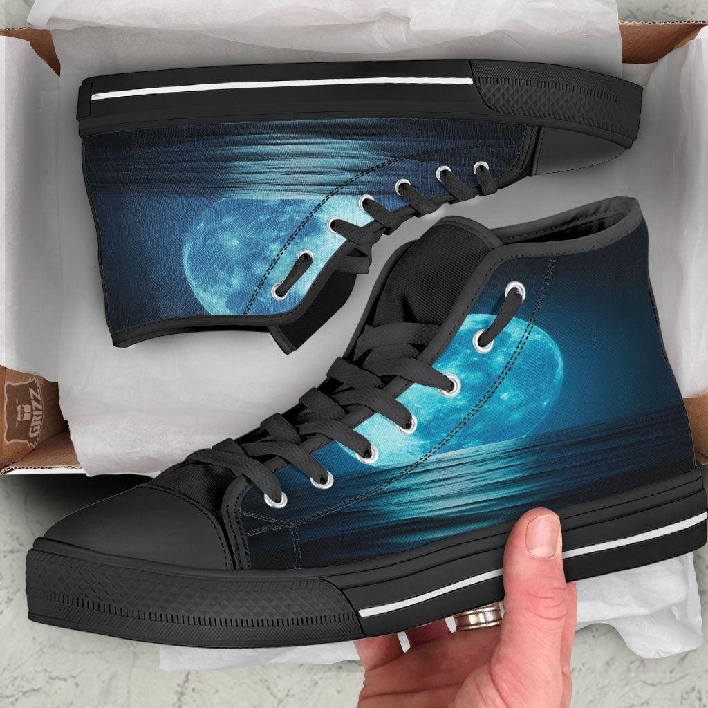 Moonlight And The Sea Print High Top Shoes-grizzshop