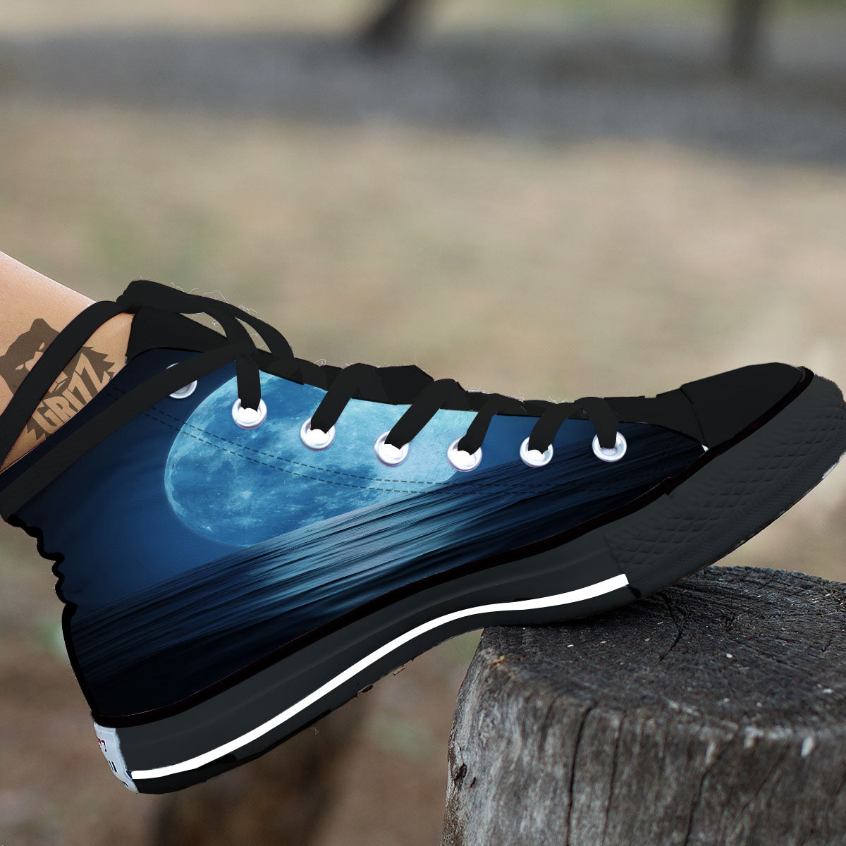Moonlight And The Sea Print High Top Shoes-grizzshop