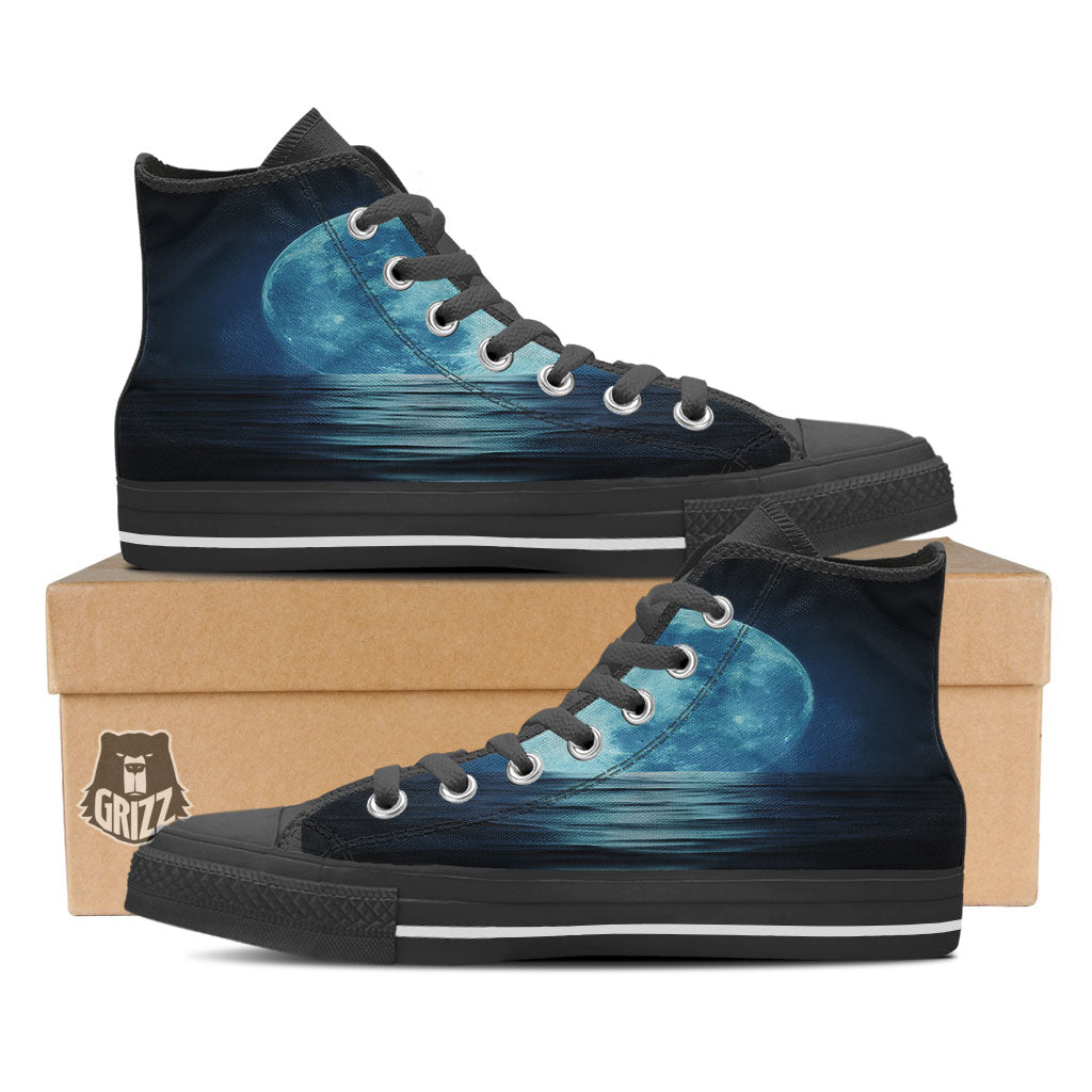 Moonlight And The Sea Print High Top Shoes-grizzshop