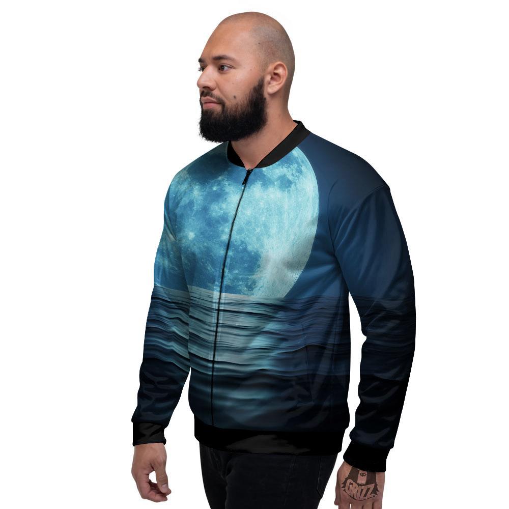 Moonlight And The Sea Print Men's Bomber Jacket-grizzshop