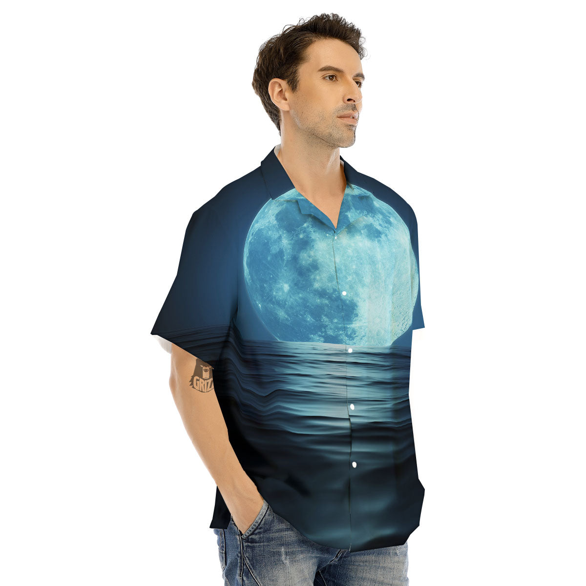 Moonlight And The Sea Print Men's Hawaiian Shirt-grizzshop