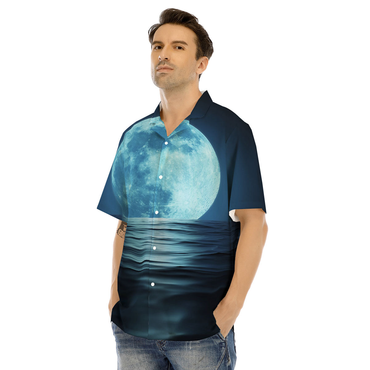 Moonlight And The Sea Print Men's Hawaiian Shirt-grizzshop