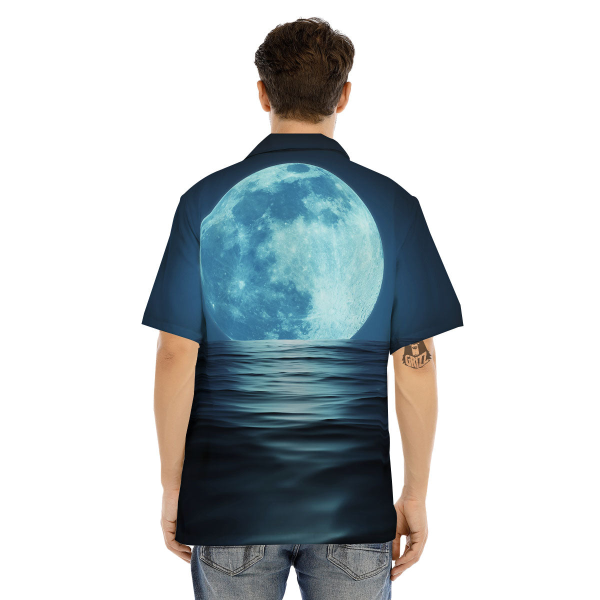 Moonlight And The Sea Print Men's Hawaiian Shirt-grizzshop