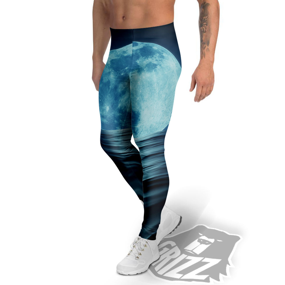 Moonlight And The Sea Print Men's Leggings-grizzshop