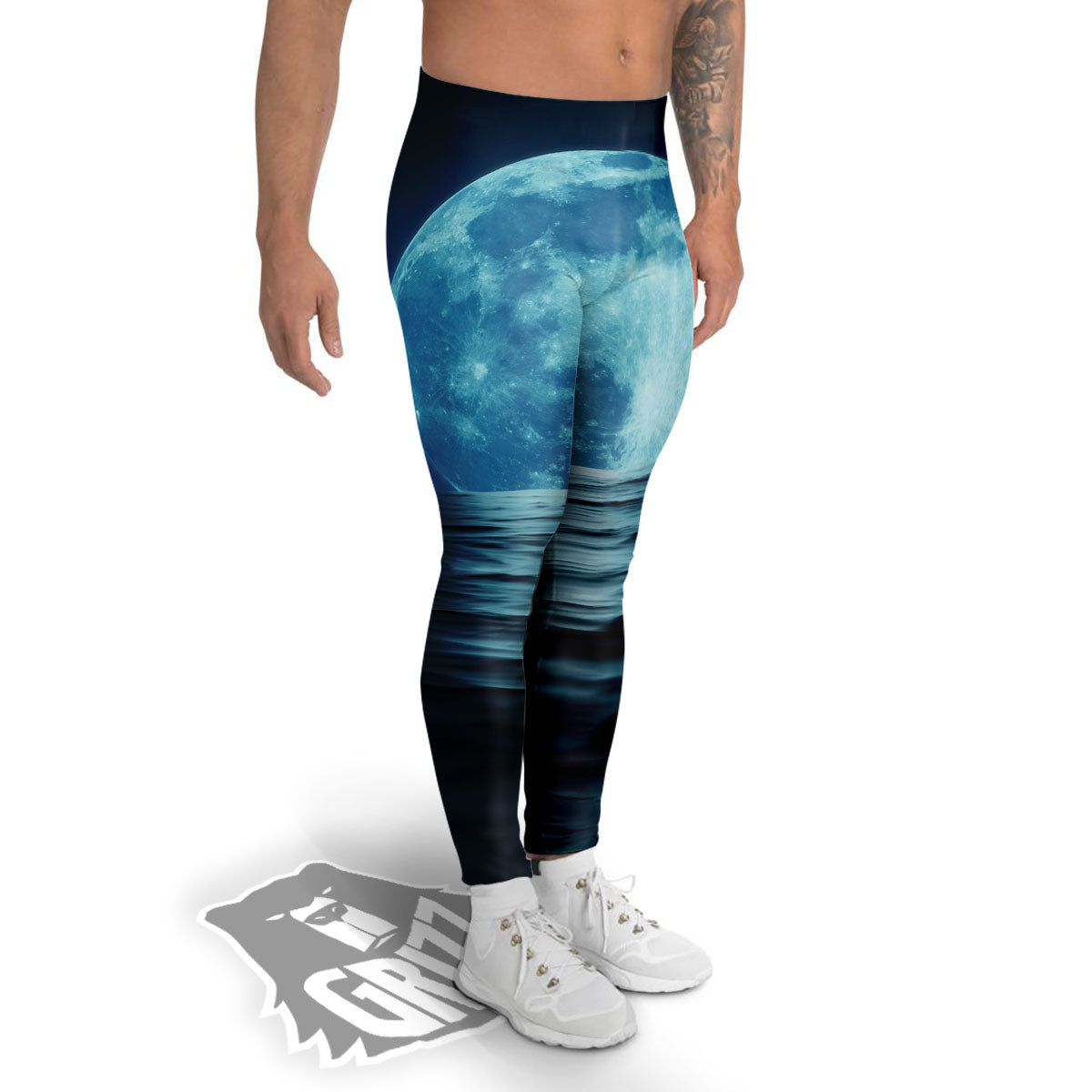 Moonlight And The Sea Print Men's Leggings-grizzshop