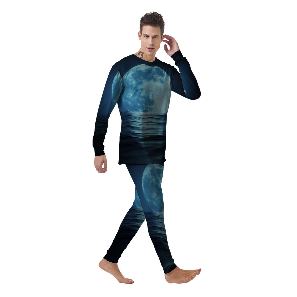 Moonlight And The Sea Print Men's Pajamas-grizzshop