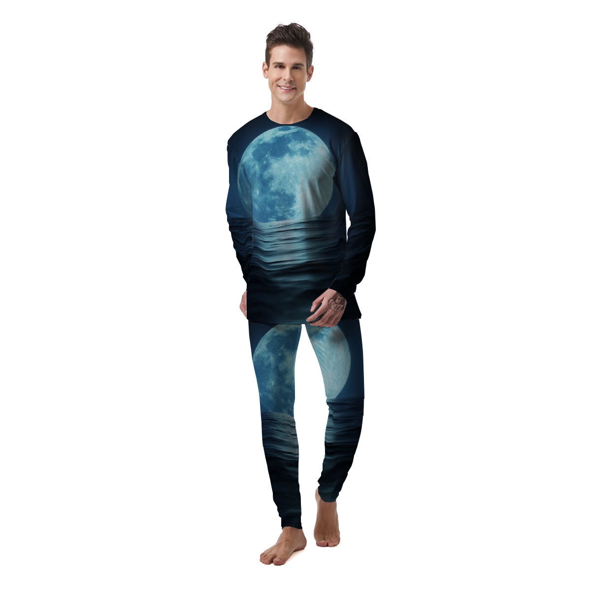 Moonlight And The Sea Print Men's Pajamas-grizzshop