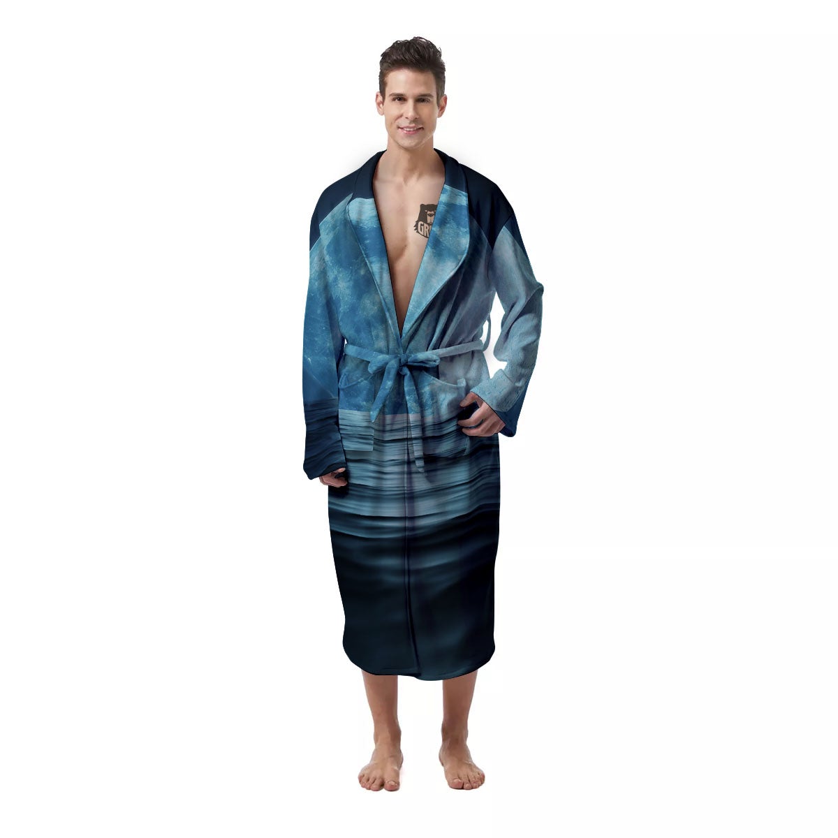 Moonlight And The Sea Print Men's Robe-grizzshop